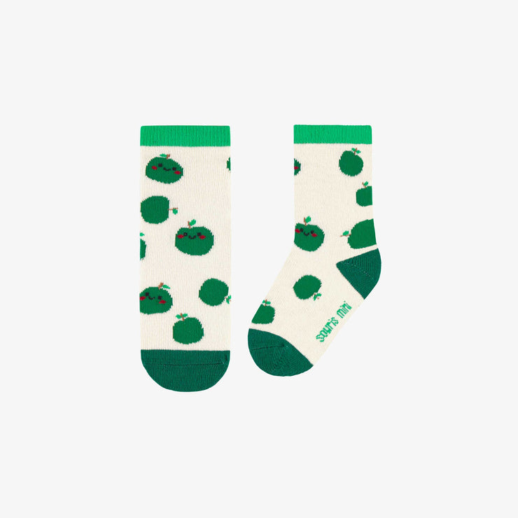 Chaussettes crème avec pommes vertes, bébé || Cream socks with green apples, baby