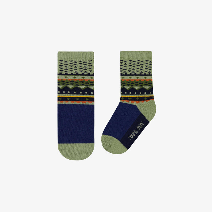 Chaussettes bleues et vertes avec motifs et rayures, bébé || Blue and green socks with all over print and stripes, baby