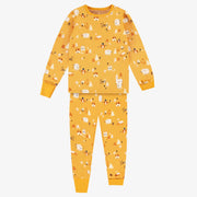 Pyjama deux pièces jaune avec motifs en jersey, enfant || Yellow two piece pyjama with all over prints in jersey, child