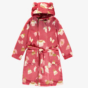 Robe de chambre rose à motif automnal en peluche, enfant || Pink dressing gown with autumnal all over print in plush, enfant