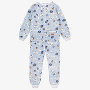 Pyjama une pièce bleu à motifs en douce peluche, enfant || Blue one-piece pajamas with all over print in soft plush, child