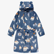 Robe de chambre bleue à motif automnal en peluche, enfant || Blue dressing gown with autumnal all over print in plush, enfant