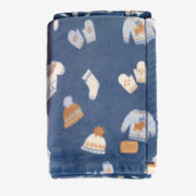 Couverture bleue à motif automnal en peluche, enfant || Blue blanket with autumnal all over print in plush, child