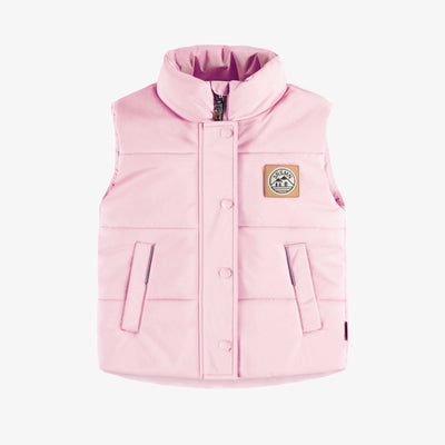 Veste doudoune rose sans manches à col montant en polyester, enfant || Pink sleeveless puffer with high collar in polyester, child