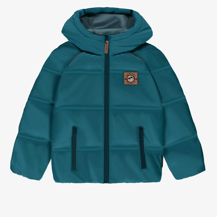 Manteau doudoune turquoise foncé en nylon, enfant || Dark turquoise puffer coat in nylon, child