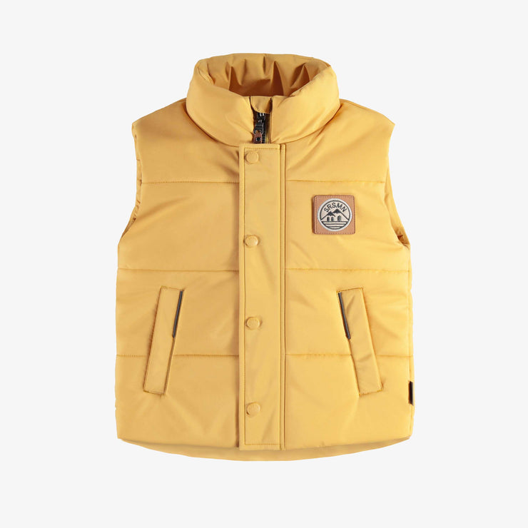 Veste doudoune jaune sans manches à col montant en polyester, enfant || Yellow sleeveless puffer with high collar in polyester, child