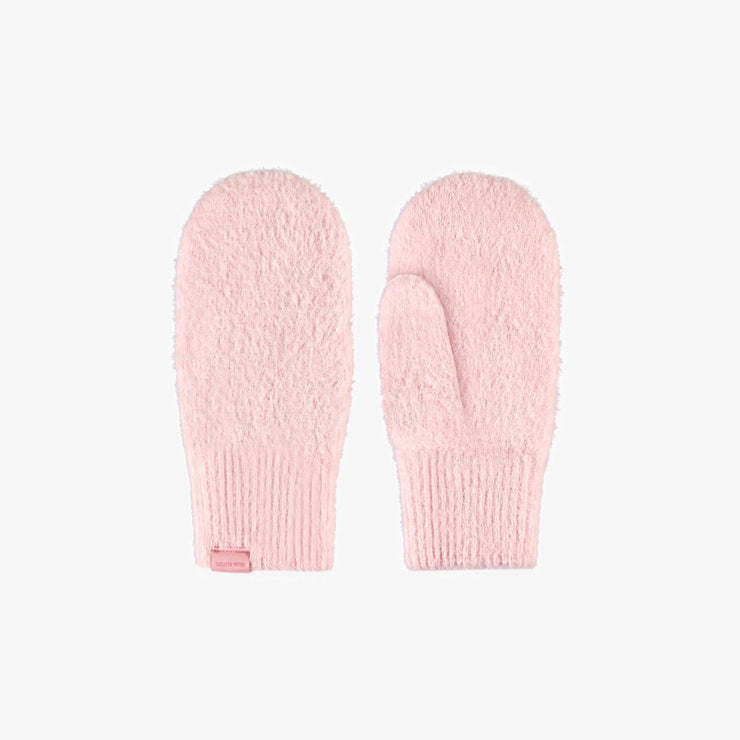 Mitaines rose pâle en maille, enfant || Soft pink knitted mittens, child