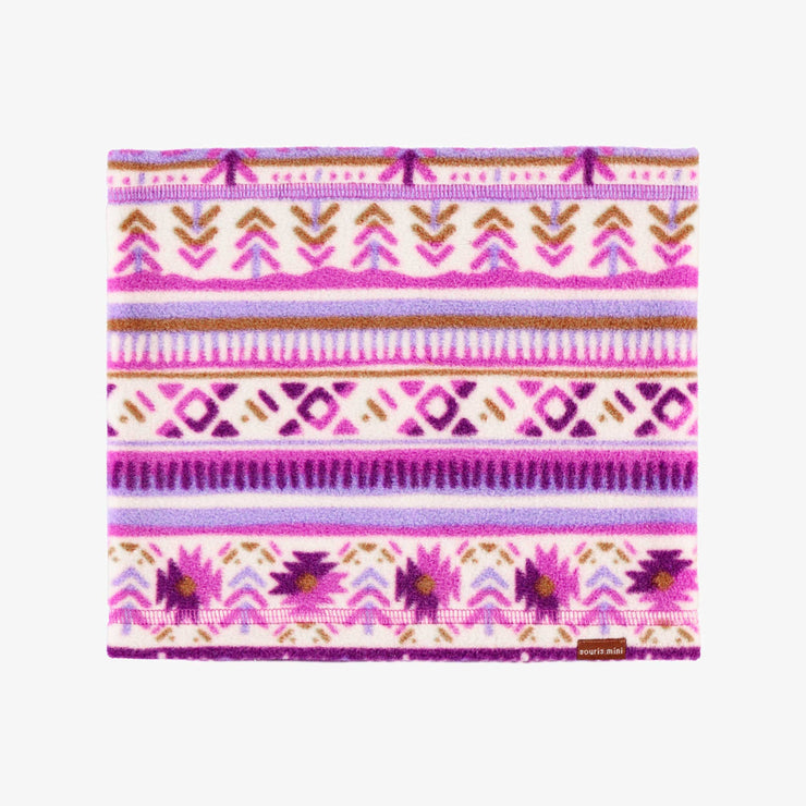 Cache-cou rose et mauve à motifs en polar, enfant || Pink and purple patterned neck warmer in fleece, child