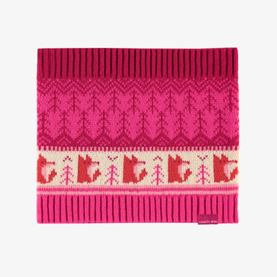 Cache-cou de maille rose et orange à motif, enfant || Pink and orange patterned neck warmer, child