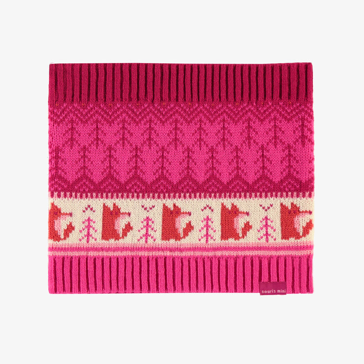 Cache-cou de maille rose et orange à motif, enfant || Pink and orange patterned neck warmer, child