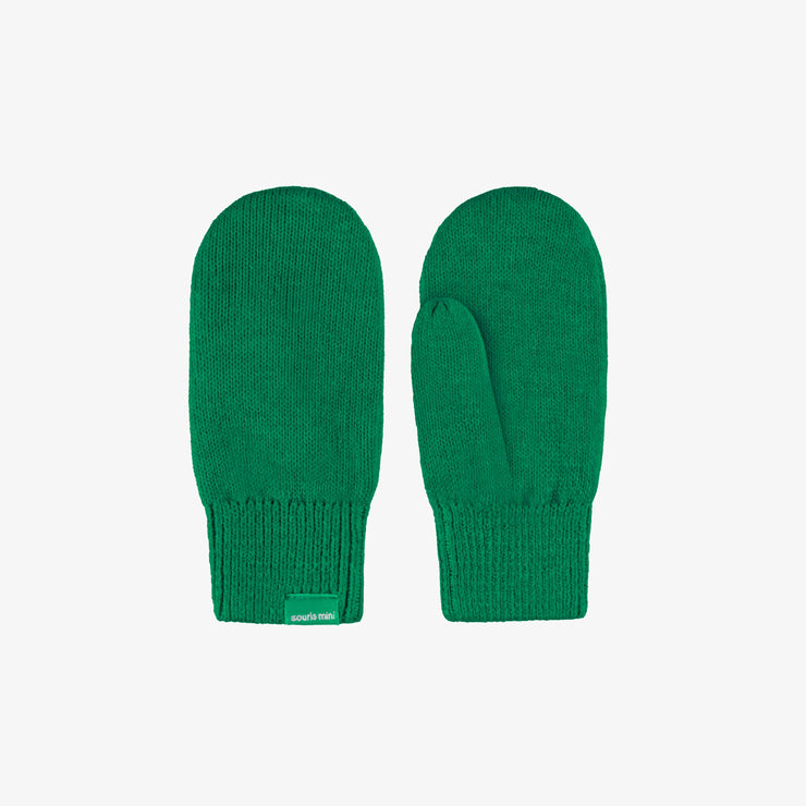 Mitaines vertes en maille, enfant || Green knitted mittens, child