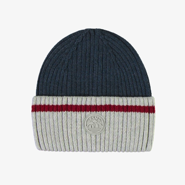 Tuque de maille marine effet bas de laine, enfant || Navy knit toque with wool socks effect, child