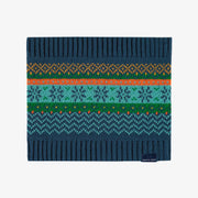 Cache-cou de maille bleu, vert, orange et turquoise à motifs, enfant || Blue, green, orange and turquoise patterned neck warmer, child