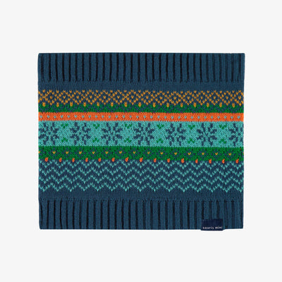 Cache-cou de maille bleu, vert, orange et turquoise à motifs, enfant || Blue, green, orange and turquoise patterned neck warmer, child