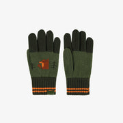 Gants vert et orange à motifs en maille, bébé || Green and orange knitted gloves with print, child