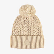 Tuque de maille crème avec pompon, enfant || Cream knitted toque with a pompom, child