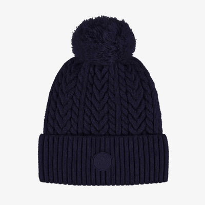 Tuque de maille marine avec pompon, enfant || Navy knitted toque with a pompom, child