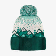 Tuque de maille turquoise et crème à motifs avec pompon, enfant || Turquoise and cream and turquoise toque with print and pompon, child