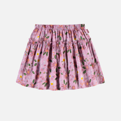 Jupe courte ample lilas fleurie en viscose, enfant || Loose fit floral lilac short skirt in viscose, child