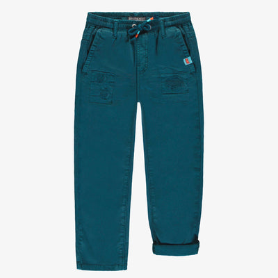 Pantalon bleu coupe ample avec effet usé en denim sergé extensible, enfant || Blue wide fit pants in stretch denim twill, child