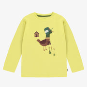 T-shirt à manches longues jaune néon avec illustration en jersey, enfant || Long-sleeved neon yellow t-shirt with print in jersey, child