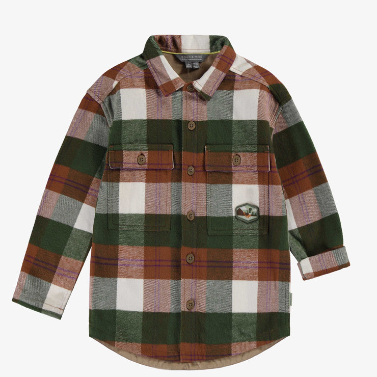 Chemise vert et brun à carreaux en flanelle, enfant || Green and brown plaid shirt in flannel, child