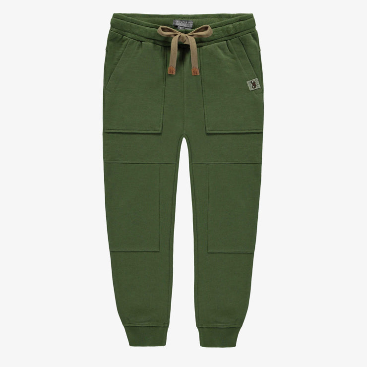 Pantalon coupe décontractée vert en coton français, enfant || Green relaxed fit pant in French terry, child