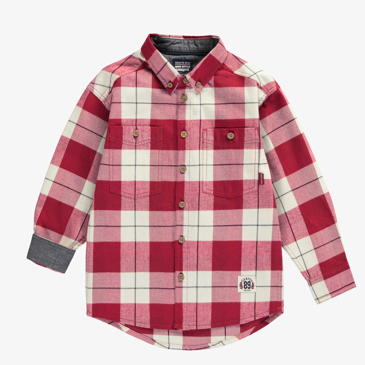 Chemise rouge et crème à carreaux en flanelle de coton, enfant || Red and cream plaid shirt in cotton, child