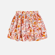 Jupe crème fleurie rose et orange en viscose, enfant || Cream skirt with floral print in viscose, child