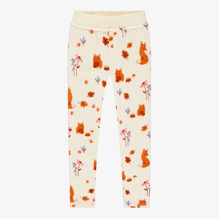 Legging crème à motifs de renards en velours, enfant || Cream leggings with fox all over print in velvet, child