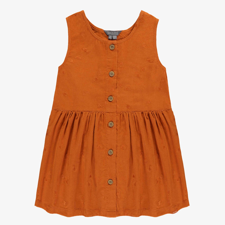 Robe chasuble à bretelles larges orange brûlé en corduroy, enfant || Burnt orange corduroy jumper dress with large straps, child