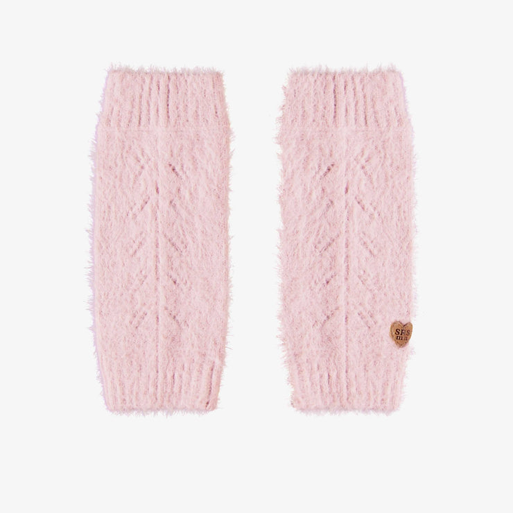 Jambière de maille rose pâle avec détails ajourés, enfant || Light pink knit leg warmers with openwork details, child