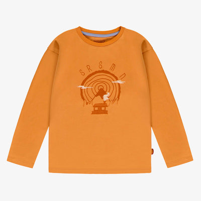 T-shirt abricot à manches longues avec illustration en jersey, enfant || Long-sleeved apricot t-shirt with print in jersey, child