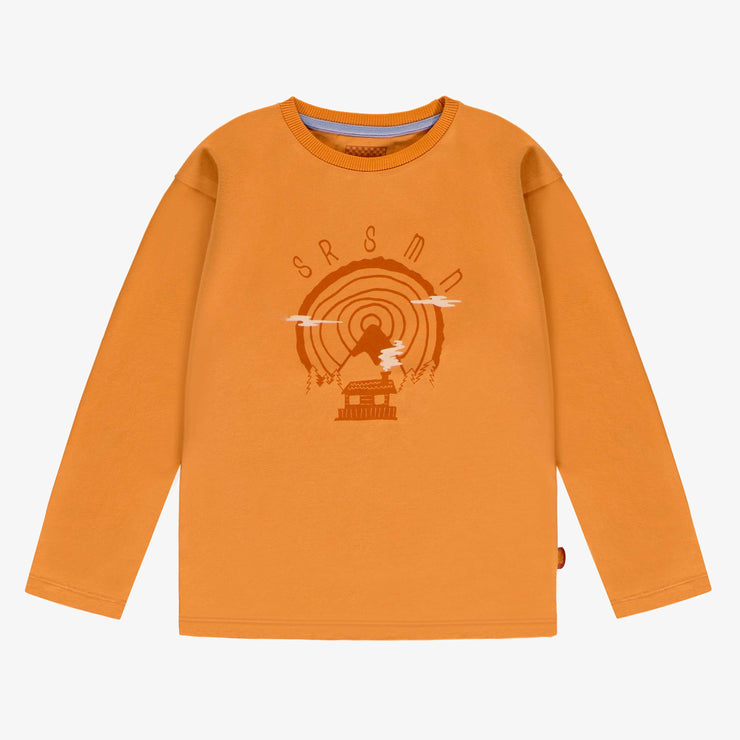 T-shirt abricot à manches longues avec illustration en jersey, enfant || Long-sleeved apricot t-shirt with print in jersey, child