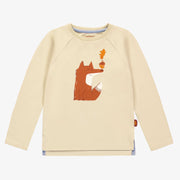 T-shirt crème à manches longues avec un renard en jersey, enfant || Cream long-sleeves t-shirt with a fox in jersey, child