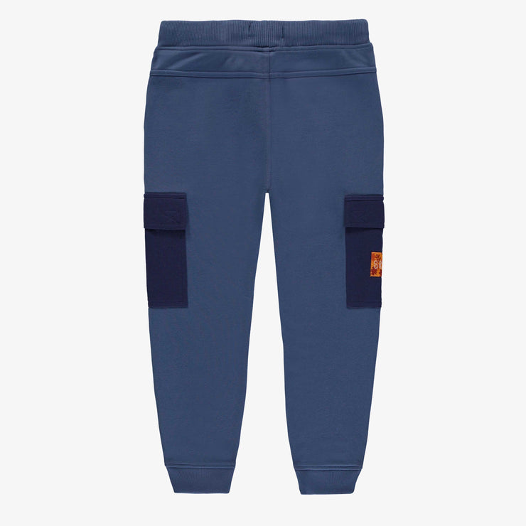 Pantalon bleu coupe régulière style jogging en coton français, enfant || Blue pants regular fit jogger style in French terry, child