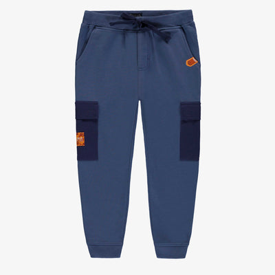 Pantalon bleu coupe régulière style jogging en coton français, enfant || Blue pants regular fit jogger style in French terry, child