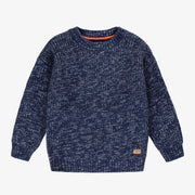 Chandail de maille bleu chiné, enfant || Knitted sweater in blue mottled fabric, child