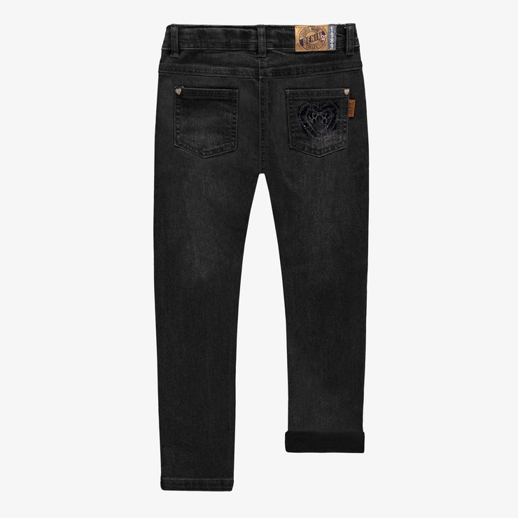 Pantalon en denim noir de coupe étroite avec broderies, enfant || Black denim pants with a slim fit and embroidery, child