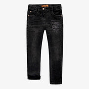 Pantalon en denim noir de coupe étroite avec broderies, enfant || Black denim pants with a slim fit and embroidery, child