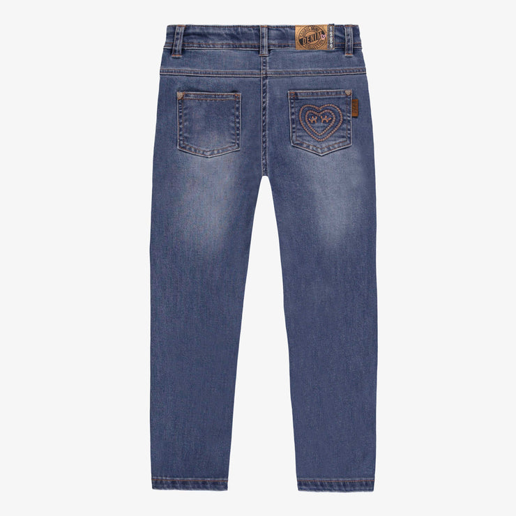 Pantalon denim à jambes droites avec fentes, bleu moyen, enfant || Straight-leg denim pants with slits, medium blue, child