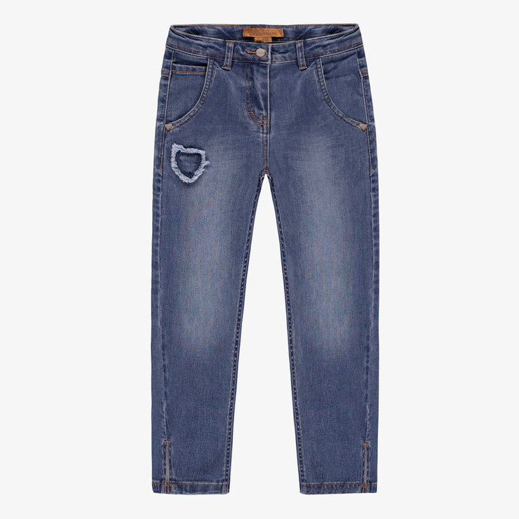 Pantalon denim à jambes droites avec fentes, bleu moyen, enfant || Straight-leg denim pants with slits, medium blue, child