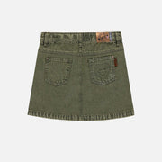 Jupe verte droite courte en denim extensible, enfant || Green short straight skirt in stretch denim, child