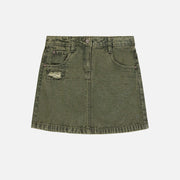 Jupe verte droite courte en denim extensible, enfant || Green short straight skirt in stretch denim, child