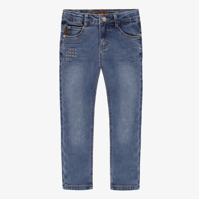 Pantalon en denim bleu moyen de coupe étroite, enfant || Dark blue slim fit denim pants, child