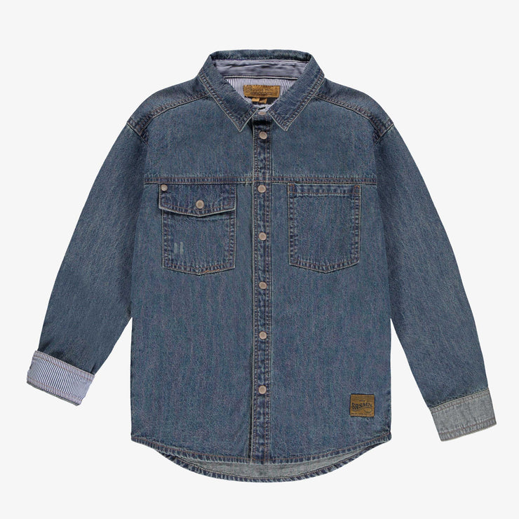 Chemise à manches longues coupe décontractée en denim léger, enfant || Lightweight denim shirt with long sleeves and relaxed fit, child