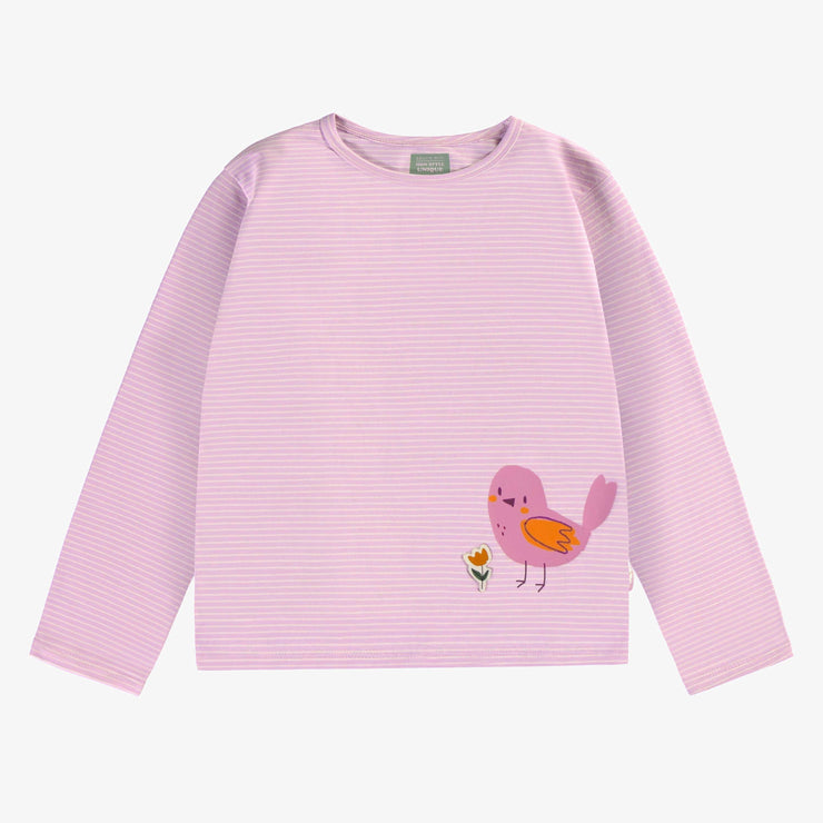 T-shirt lilas à rayures et manches longues en jersey, enfant || Lilac t-shirt with stripes and long sleeves in jersey, child