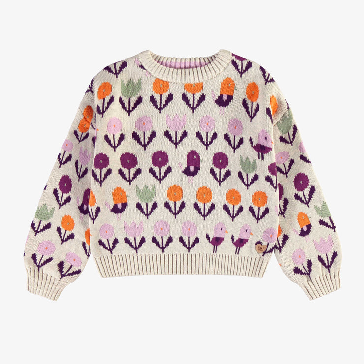 Chandail de maille avec un motif jacquard de fleurs, enfant || Knit sweater with jacquard flower print, child