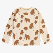 T-shirt crème à motifs de mammouths en jersey, enfant || Cream jersey t-shirt with mammoth all over print, child