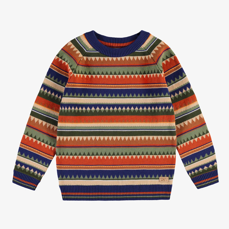 Chandail de maille à rayures orange et vertes, enfant || Knit sweater with orange and green stripes, child